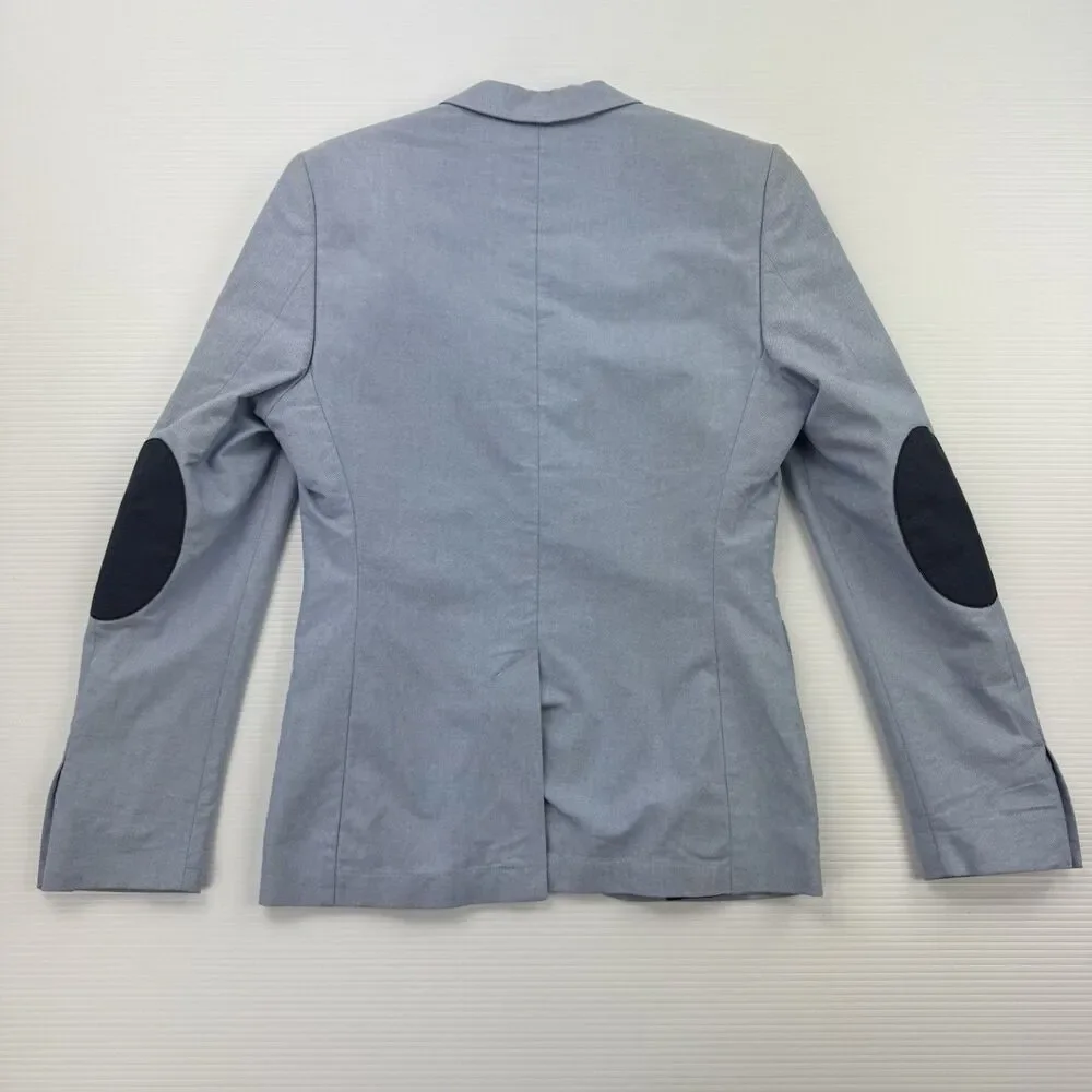 H&M 34R Light Blue Cotton Blazer Sport Coat Elbow Patches Slim Fit Jacket